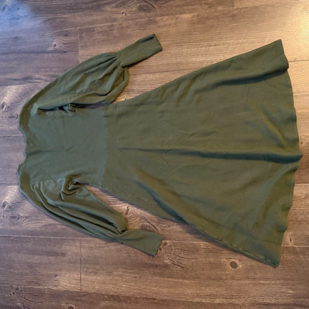 Rachel Zoe Sweater Dress Olive Green Ribbed Balloon Sleeve Chic Women Large L - Picture 5 of 10